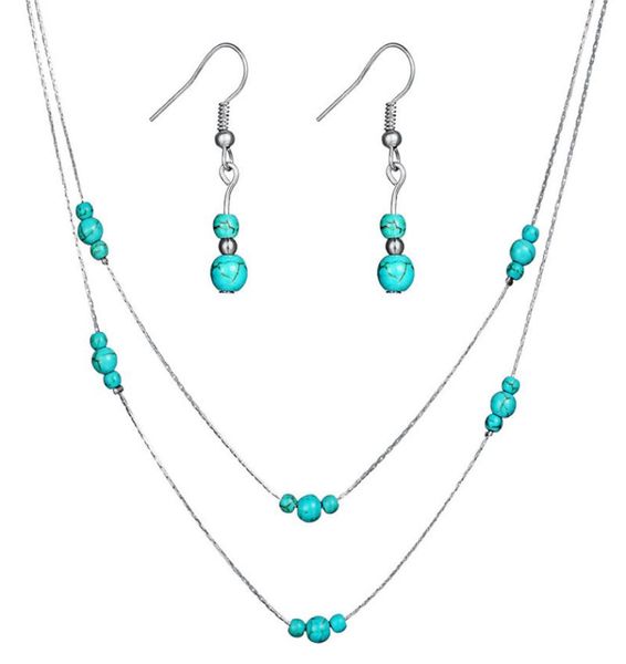 

new silver gold color statement jewelry for women bridal jewelry sets turquoise stone beads necklace drop earring jewelry set hz8385350