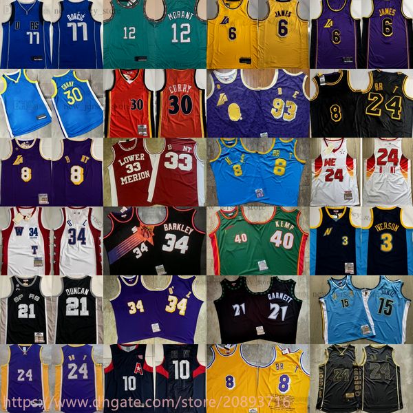 

authentic double embroidered mitchell and ness west basketball luka nowitzki doncic jersey duncan gary payton dennis rodman carmelo anthony, Black;red