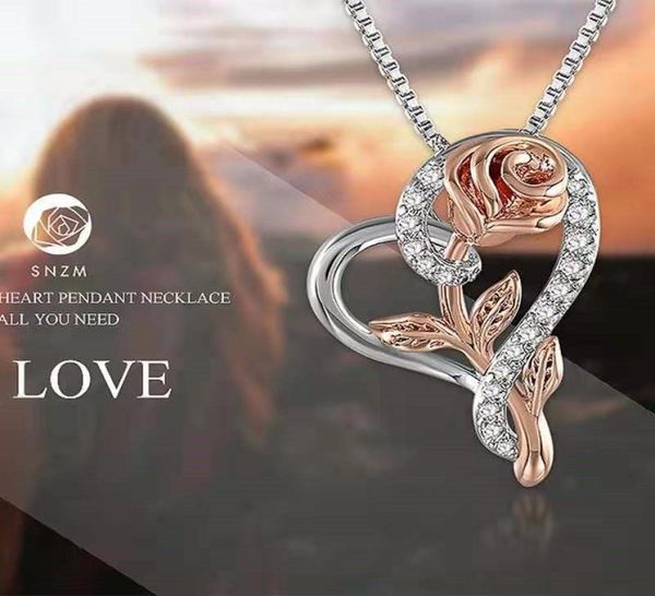 

925 sterling silver rose necklace for women 5a cubic zirconia love heart pendant necklace christmas jewelry gifts5443129