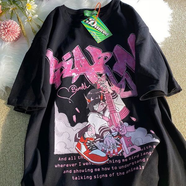 

womens tshirt american vintage personalized cartoon short sleeve fashion men and women breathable loosey2k oversized t shirt 230707, White