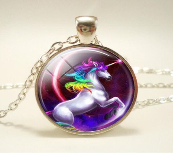 

europe and america popular necklace unicorn time gem glass pendant necklace pendant jewelry creative gifts2439455, Silver