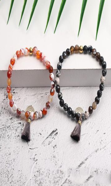 

new arrival 6mm natural stone healing balance beads bracelet for women fashion agate stone boassel charm bracelet fashion jewel2523309, Golden;silver