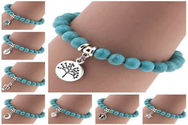 

personality pendant turquoise bracelet beaded chain bracelet gsfb091 mix order 20 pieces a lot charm bracelets9494510, Golden;silver