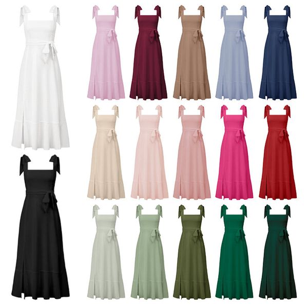 

women casual sleeveless dresses elegance side slit long dresses designer commuting dress fashion clothing, White