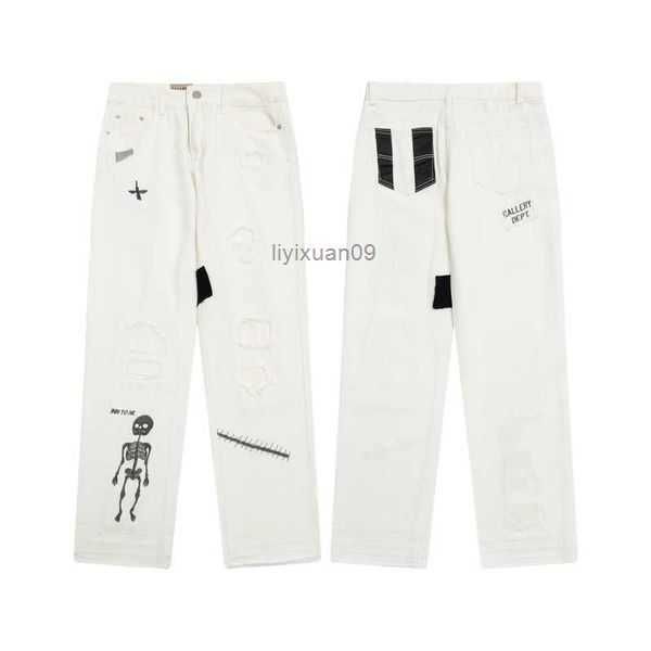 

designer clothing denim pants galleryes depts jean ink splashing graffiti micro horn structure splicing casual loose jeans long men's w, Blue
