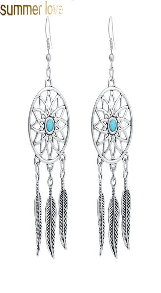 

bohemian style dream catcher net feather tassel earrings for women ladies vintage silver dreamcatcher boho jewelry gift4806136