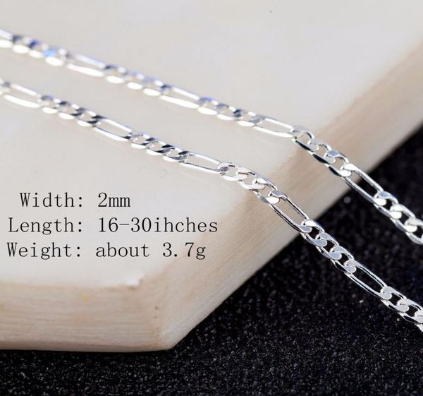 

925 sterling silver figaro chain 2mm necklaces for men 31 flat design women fashion chain jewelry diy accesories 16 18 24 inches2276292