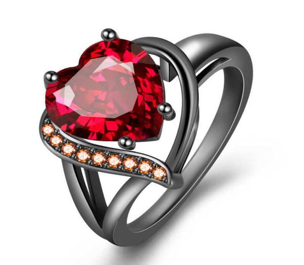 

womens rings crystal fashion ring heartshaped shiny red zircon allergic lady cluster styles band7141202, Golden;silver