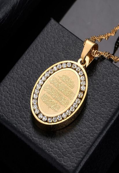 

mens stainless steel gold tone oval rhinestone surrounded pendant necklace islamic arabic god islam muslim jewelry gift8197398, Silver