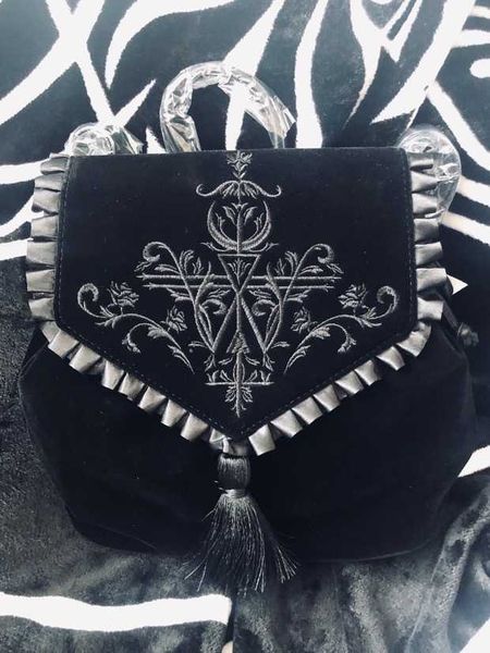 

backpack dark harajuku witch gothic magic embroidery black velvet backpack punk rock style women s trend 230708