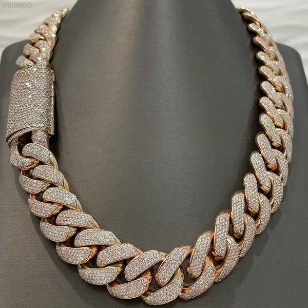 

Fashion Hip Hop Jewelry 20mm Moissanite Diamonds Studded Cuban Link Two Tone Chain Iced out Rapper chain