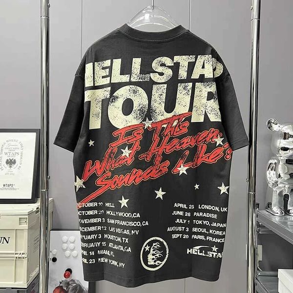 

men's t-shirts 2023 hellstar high street letter print cotton men's and women's round neck t-shirt short sleeve, White;black