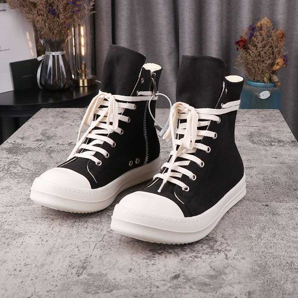 

casual rick canvas shoes for men high pleated skates ro owens warm and suede ankle boots for women, Black