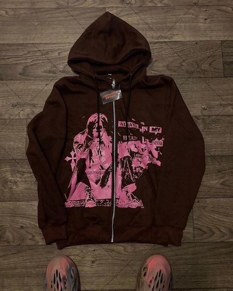 

womens hoodies sweatshirts y2k american printed high street hiphop oversized hoodie women retro casual harajuku loose plus fleece zipper swe, Black