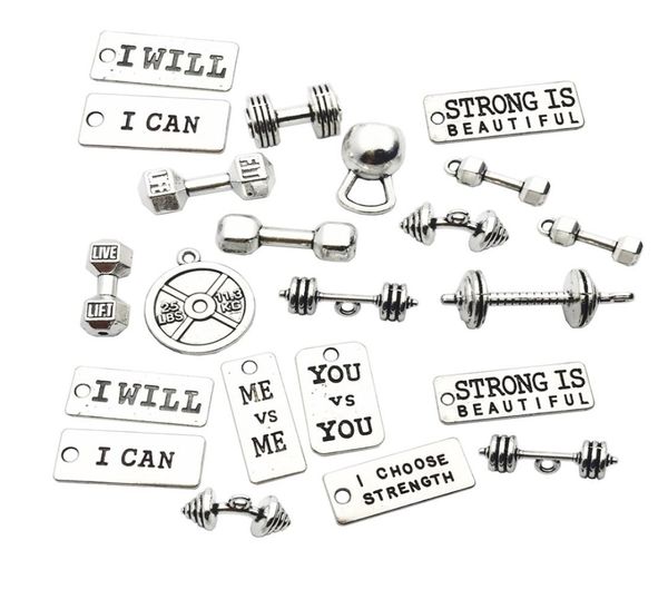 

sports charms strength tags kettlebell dumbbell barbell weight mix charms it diy fitness necklace jewelry making4205349, Bronze;silver