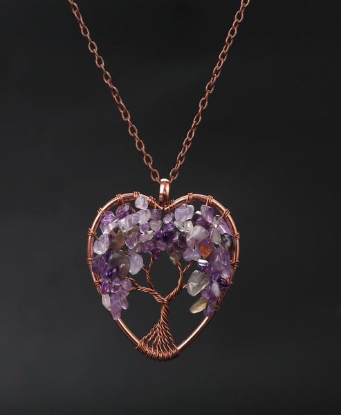 

amethyst link chain necklace 7 chakra tree of life heart shape pendant necklace natural stone crystal aventurine turquoise charm j5806444, Silver