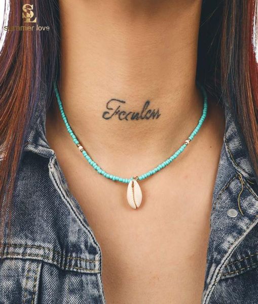 

trendy bohemia nature stone shell pendant necklace jewelry beaded chain conch choker simple necklace for women8438179, Silver