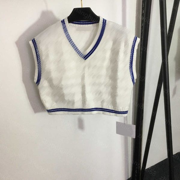 

23ss womens knits womens designer clothing stripe matching jacquard letter short v-neck all-match knit vest womens clothes, White