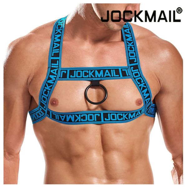 

men's tshirts jockmail letter print elastic band harness men shoulder strap chest bondage muscle protective party gaywear 230707, White;black