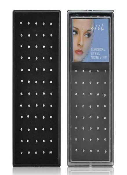 

60 piecespack stainless steel crystal nose ring set women girl surgical steel nose piercing crystal nose stud lot body jewelry5521841, Silver