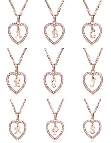 

classic rose gold 26 letter diamond paved love heart pendant necklaces alphabet az initial letter necklace womens jewelry gift2745685, Silver