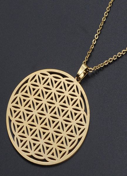 

vintage flower of life necklaces women pendent aesthetic stainless steel jewelry gold color hollow men necklace wicca 20214004313, Silver