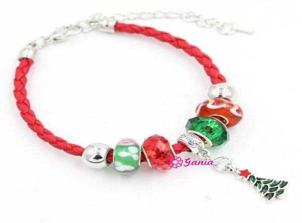 

new arrival whole diy christmas jewelry bracelet lampwork murano heart glass bead xmas tree charm bracelet for women christmas4771631, Golden;silver