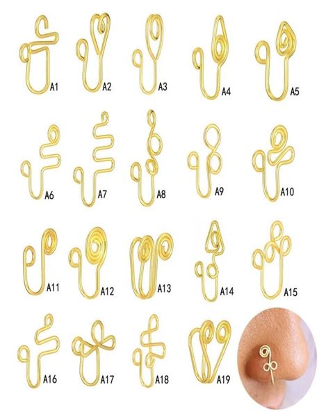 

fake nose ring clip on nose wire spiral no piercing faux nostril cuff earrings tragus simple gold silver color jewelry women4831245