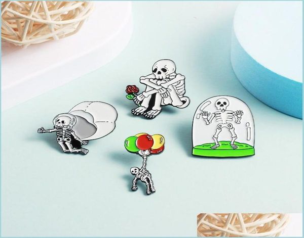 

pins brooches flower enamel brooch pin skl skydiving balloon rose halloween party gift ins trendy badge jewelry distinctive shirt 5491480, Gray