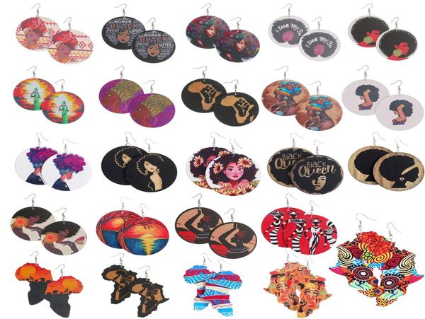 

new arrival afro wooden earrings printing african head colorful eardrop wood round charm hoop earrings for women lady jewelry2759155, Silver
