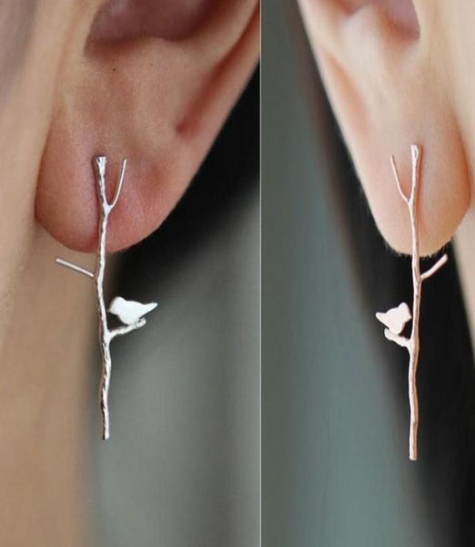 

fashion jewelry punk alloy tree branches bird silver gold plated stud earrings for womens girls casual party gifts4890114, Golden;silver