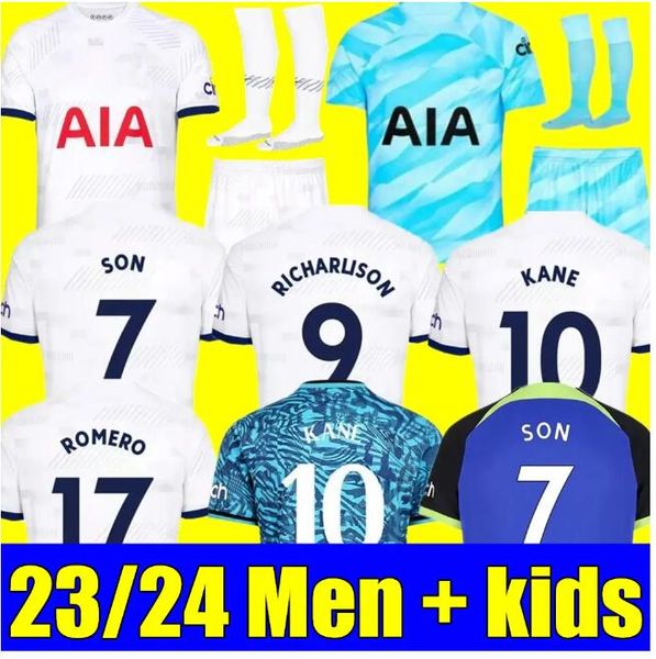 

new kane son 23 24 soccer jerseys kulusevski richarlison perisic pedro porro 2023 2024 danjuma romero goalkeeper gk football kit shirt spurs, Black;yellow