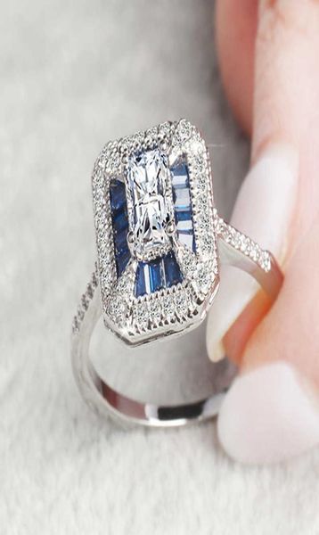 

wedding 14k gold jewelry square sapphire ring for women peridot anillos blue z gemstone bizuteria diamond jewelry rings2817317, Golden;silver