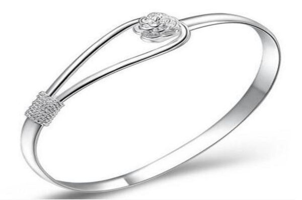 

charm bangle bracelets 925 sterling silver rose flower cuff fashion bangle for women jewelry3045389, Black