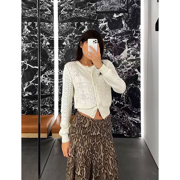 

2023 women autumn sweaters solid o-neck button up knitted cardigan fashion long sleeve casual hollow out new, White;black