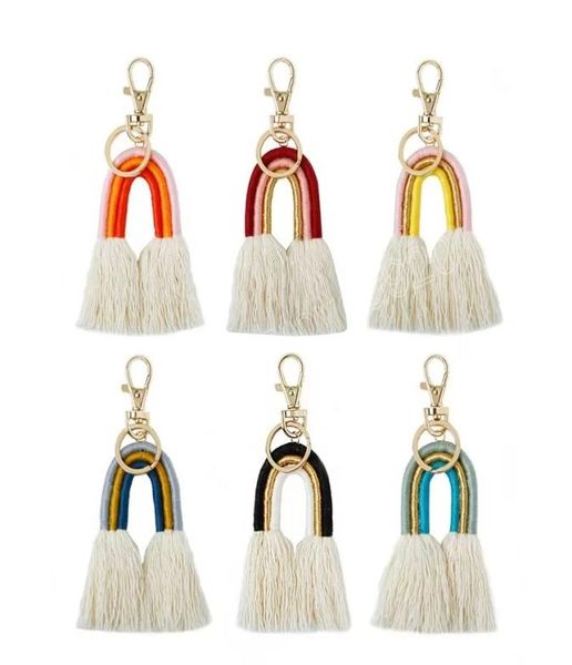 

6 color woven rainbow keychains rings for women bohemian handmade pendant ethnic tassel key holder keyring macrame bag charm car d8043576, Slivery;golden