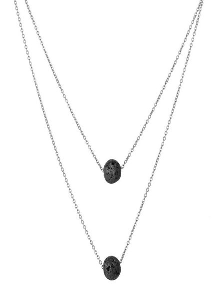 

fashion black lava stone necklaces vintage multilayer chain essential oil diffuser rock beads pendant necklace women jewelry8712477, Silver