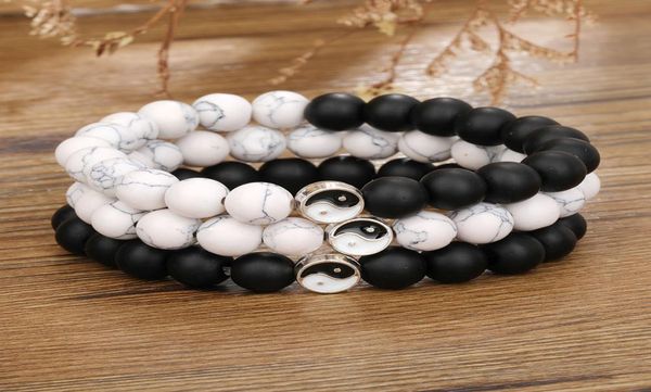 

8mm fashion men women taiji yin yang feng shui beaded strands bracelet natural white turquoise and black bead couple friendship di5170610