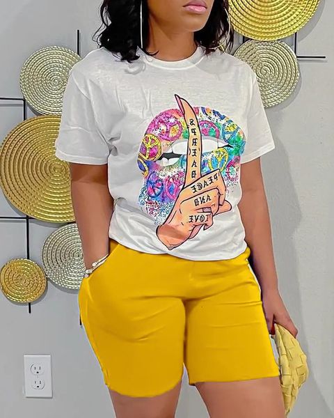 

women's two piece pants 2 piece sets tracksuits women casual outfit fashion trend summer short sets printing t-shirt street female spor, White