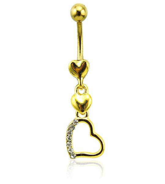 

body piercing fashion gold plated belly button rings 316l stainless steel barbells rhinestone heart navel piercing jewelry4312453, Silver