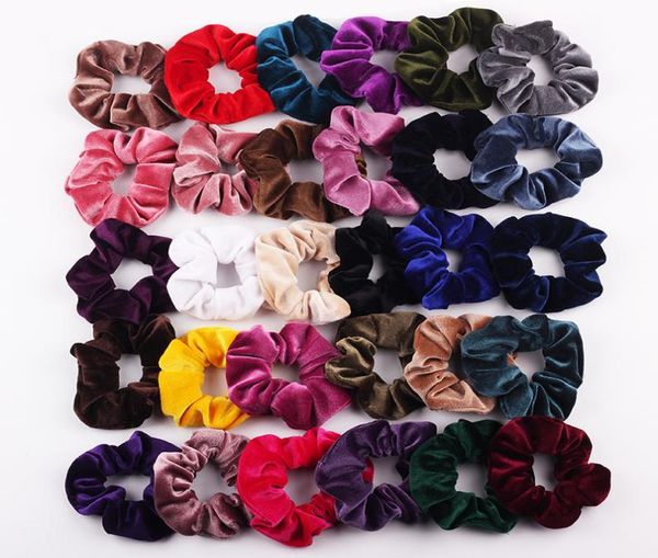 

30 pcslot 10cm velvet hair scrunchies whole elastic hair band girls ponytail holder women head wear 30 colors5281529, Pink