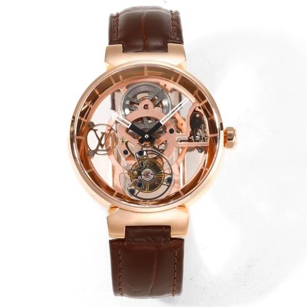 

the expensive treasure tourbillon watch is built with sapphire case and steel bezel support to perfectly restore the mechanical beauty broug, Slivery;brown
