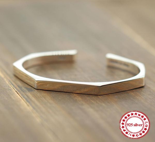 

s925 sterling silver open bracelet vintage hipster with smooth shape couple simple atmosphere jewelry 2019 new bangles3510761, Black