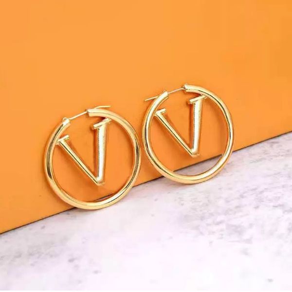 

hoop earrings v letter big luxury jewelry big circle silver gold plated stainless steel jewelrys ear ring for women designer jewelry gift we, Golden;silver