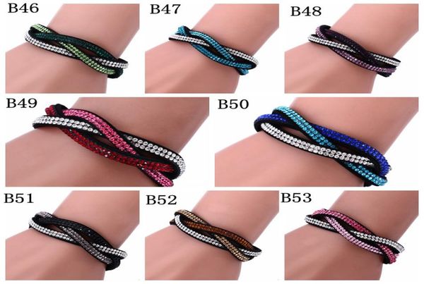

new women039s multilayer drilling leather flannelette bracelet handmade rhinestone rowinlaid leather wrap chain bracelet 9173249, Golden;silver