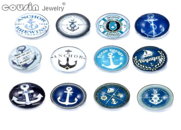 

12pcslot mixed colors anchor 18mm snap button jewelry faceted glass snap fit snap bracelet jewelry kz01786875077, Golden;silver