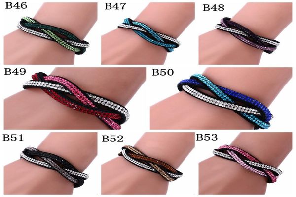

new women039s multilayer drilling leather flannelette bracelet handmade rhinestone rowinlaid leather wrap chain bracelet 5706383, Golden;silver