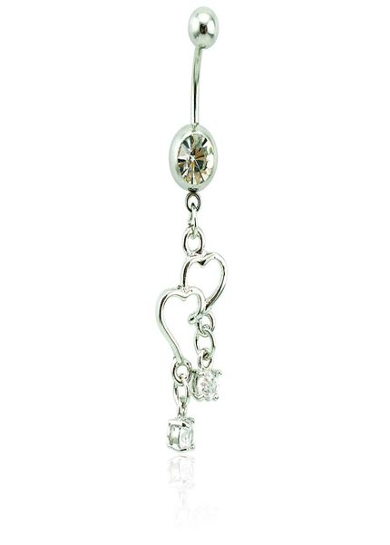 

belly button rings surgical steel barbell dangle double heart mix gem navel body piercing jewelry7325962, Silver