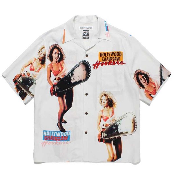 

men's casual shirts wacko maria 23ss chainsaw print shirt men women 1 1 oversized wacko maria hawaii shirts tees, White;black