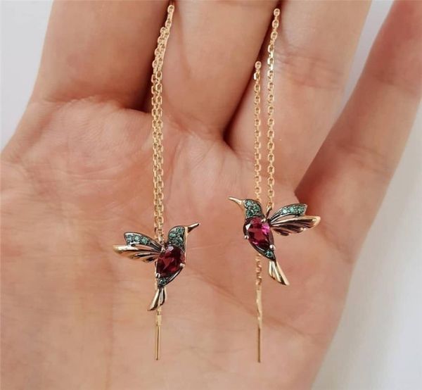

1 pair unique long dangle earrings bird pendant tassel crystal ladies jewelry design 2 colors hummingbird drop earring6718839, Silver